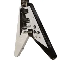 LvyBest Musical Instrument Guitarra el￩ctrica china Color en blanco y negro Flying V Hardware cromado Cuerpo y cuello de caoba