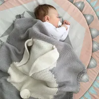 Blankets Swaddling 100% Acrylic Baby Knitted Blanket Funny Rabbit born Milestone Swaddle Wrap Kids Playing Mat Sleepsack Outdoor Stroller Covers 221205