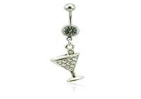 Brand New Belly Button Rings Surgical Steel Barbell Dangle White Rhinestone Wine Glass Navel Body Piercing Jewelry5452282