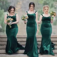 Classic Long Velevt Mermaid Bridesmaid Dresses Straps Garden Wedding Party Gowns Sleeveless Dark Green Country Formal Party Prom Evening Wear 2023