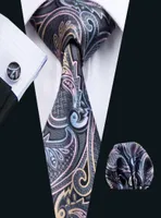 Pink Gray Paisely Mens Ties Hanky Cufflinks Set Jacquard Woven Neck Tie Set Silk Mens Set Business Work Formal N04547625034