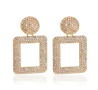 Europe Style Hollow Square Stud Earrings With Full Diamond Circle Gold Ear Drop Women Geometric Business Party Dangle Earrings4180875
