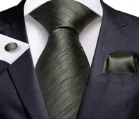 Silk Tie Set Dark Green Striped Men039s Whole Classic Jacquard Woven Necktie Pocket Square Cufflinks Wedding Business N7226248028