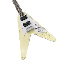 Lvybest Chinese Electric Guitar Flying V Style Milk Yellow Color Mahogany Hand Made old Style Fast