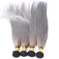 Grade 8A Bundle with Ombre color T1B Grey Brazilian Virgin Hair silk straight wave human hair weaves 4pcs per lot