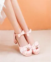 Large Size 3448 Bow Knot Strawberry Ruffles Princess Cosplay Costume Shoes Women Med Heels JK LO Lolita Sandals Girls6294798