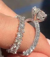 Anelli di coppia di gioielli di lusso unici 925 Sterling Silver Princess White Topaz Cz Diamond Gemstones Women Wedding Bridal Ring Set7337787