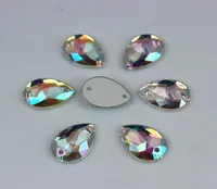 300 stks 1014 mm AB Kleur Acryl Kristallen Rhinestones Druppelaccessoires Flat Back Beads voor naaimurk Wedding Stones 2 Hole ZZ51898193