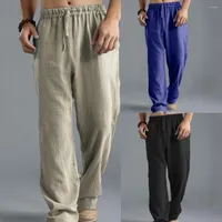 Men&#039;s Pants Plus Size Men Cotton Linen Long Elastic Waist Loose Straight Trousers