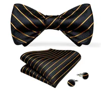 Hitie Bow Tie Set Luxe zwart goud gestreepte zijde zelfstropdas voor mannen Drop LH00934155675