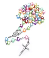 Pendant Necklaces Religious Colorful Love Heart Rosary Bead Necklace Children039s Cross Handmade Lucky Praying Blessing Jewelry5421472