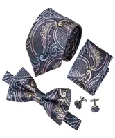 Mens Tie Novel paisley tie Designer tie and bowtie silk Woven with Handkerchief Cuffs Wedding Dress business LH711 D04541706501