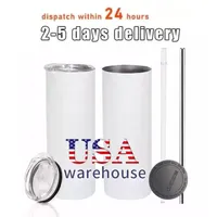 USA 2 Days Delivery 20OZ Sublimation Tumbler Blanks Stainless Steel Water Bottles Sublimation Straight Mug with Straw 50pcs box C1206