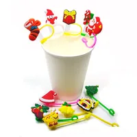 Kerstontwerper Drinkstroopjes Topper Xmas Tree Santa Snowman Gifts Patroon Resin Silicone Winter Holiday Party Straw Toppers