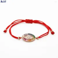 Strand Ailatu Lucky Bracelet Micro Pave Rainbow Cz Turkish Eye Hamsa And Tube Beads Red String Macrame Bracelets