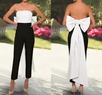 Jumpsuits Women Prom Formal Dress 2023 Ankle Length Sleeveless Strapless with Bow Evening Party Gowns Black White Robe De Soiree