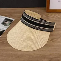 Summer Empty Top Cap Designer Handmade Straw Weaving Raffia Sun Visors White Woman Hat Wide Brim Foldable Beach New Travel Adjusta2380