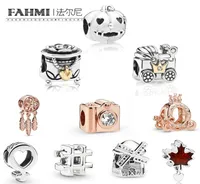 FAHMI 100 925 Sterling Silver Charming Dreamcatcher Snaps Carriage BOX Stroller PUMPKIN Windmill Rose Gold Charm Beaded7078778