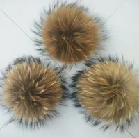 15cm Large Real Natural Raccoon Fur Pompom Ball W Button On Hat Bag Charm Key Chain Keyring DIY Accessories2280053