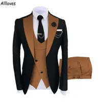 Moda kahverengi düğün smokin için damat şal lapel tek düğme sağdı tencere takım elbise iş balo erkek takım elbise ceket 3 adet ceket/yelek/pantolon erkek resmi aşınma cl1568