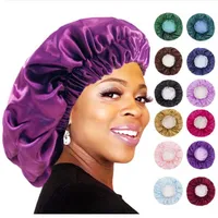 Solid Color Reversible Silky Satin Bonnet Double Layer Sleep Night Cap Head Cover Bonnet Hat for For Curly Springy Hair Black P1206