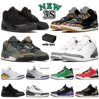 2023 With Box 3s Vintage Basketball Shoes Mens Womens Soft Leather Designer Sport Sneaker New Canvas Patchwork Army Green Jumpman 3 Black Cat JORDON