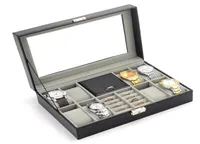 Fashion Black Leather 8 Grids Watch Box Ring Case Watch Organizer Jewelry Display Collection Storage Case With Glass Cover1099000
