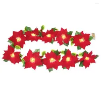 Christmas Decorations Poinsettia Garland Red Flowers Light For Indoor Outdoor Decoration 6.56 FT Velvet Artificial Flower Christ