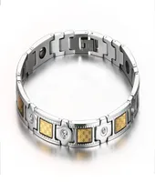 Magnetic Black Gold Foil Carbon Fibre Bio Energy Hematite Bracelet with CZ Crystal Accent5892767