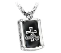 Biker039S Blessing Engraved Pendant Necklace Steel Prayer Cross Gift For Motorcycle Riders Car Interior Hanging Ornaments Decor4935299