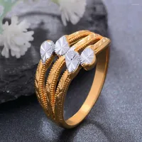 Wedding Rings Two-Color Ethiopia Dubai 24k Gold Color Ring For Women Engagement Jewelry Gifts African Wrist