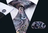 Розовые серо -серо -пайзли мужские галстуки хэккиновые запонки Set jacquard Woven Neck Tie Set Silk Mens Set Business Work Formal N04544972915