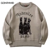 Мужские свитеры мужчины винтажный свитер Y2K Streetwear Hip Hop вязаная Doberman Dog осень хараджуку мода Retro Casual 221207
