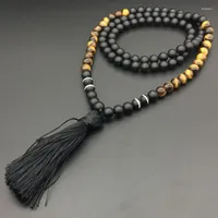 Pendant Necklaces 8mm Tigers Eye Stone JapaMala Necklace Namaste Yoga Jewelry Chakra Stones Mala Buddhist Prayer Bead 108 Beads