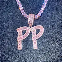 Hip Hop Hip Hop personalizado letras de baguete rosa Pingente de colar letras de combinação Nome pingente 24 polegadas colares de tênis rosa zirconia jewel211s