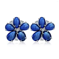 Stud -oorbellen Zhanhao 14.23CT S925 Sterling Silver Blue Corundum Plain Stones Sieraden voor vrouwen Groothandel Prijs