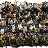 Charm Bracelets MIXMAX 100pcs leather bracelet men Genuine vintage punk rock retro bangle for women couple pulsera hombre wholesale lots bulk 221206