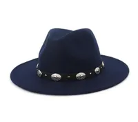 Trend Rivet Belt Decor Plain Wool Felt Jazz Fedora Hat for Men Women Unisex Flat Brim Panama Gambler Hats Caps Gentleman Trilby2458041