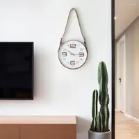 Wall Clocks Alarm Clock Nordic Movement Glass Home Decor Paux Leather Belt Hanging Bell Mute Sticker