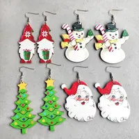 Dangle Earrings Colored Wood Santa Claus Christmas Tree 2022 Creative Wooden Snowman Gnome Drop Jewelry Wholesale
