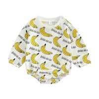 Rompers Baby One Piece Clothing Clothes Infant Spring Autumn Long Sleeve Banana Letter Print Triangle Jumpsuit E7346