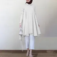 Ethnic Clothing 2022 Ruffle Muslim Women Button Lapel Shirt Casual Top Spring Solid Long Sleeve Turkey Dubai Ladies Hijab Islam Clothes