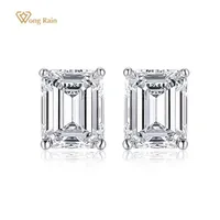 Stud Wong Rain 925 Corte de esmeralda de plata esterlina cre￳ diamantes de piedras preciosas moissanite aretes de oro blanco Joyer￭a Fina Joyer￭a276i