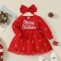 Girl Dresses Ma&Baby 3M-3Years Christmas Red Dress Born Infant Baby Tulle Letter Bow Tutu Party Xmas Costumes D01