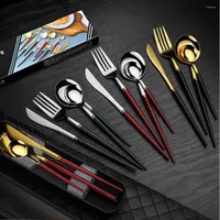 Dinnerware Sets 4Pcs set Stainless Steel Cutlery Set Knife Fork Spoon Tableware Reusable With Portable Case Household Dinner Kitchen Tools