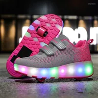 Athletic Shoes Children Two Wheels Luminous Glowing Sneakers Black Red Pink Led Light Roller Skate Kids Boys Girls USB Charging