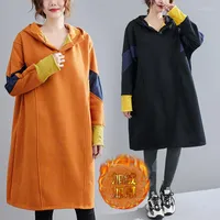 カジュアルドレス豪華なスウェットシャツドレス女性2022ファッション秋の冬の文学コントラスト厚いフード付き女性ローブT1368