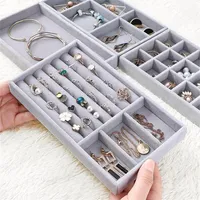Jewelry Pouches Bags 3pcs Drawer DIY Box Organizer Tray Ring Bracelet Display Case Velvet Jewellery Storage Earring Holder Fit Mo3066