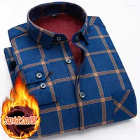 Men's Dress Shirts 2022 Winter Mens Fashion Thicking Warm Long Sleeve Plaid Shirt Male Business Casual Fleece Lined Soft Flannel L-5XL