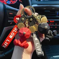 New 3D Bear Keychain Resin Black Cartoon Key chain Doll Lovely Car Bag Keyring Couple Lover Knitted Lanyard Gift Girl Boy